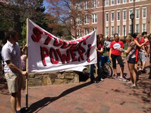Students rally on campus to protest a proposal in the state legislature that could make it harder for them to vote. Photo by Mike Rodriguez