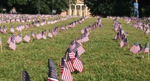 Flags on the UNC campus commemorate the anniversary of 9/11, which occurred when most current students were young children.  (Photo by Zach Mayo.)