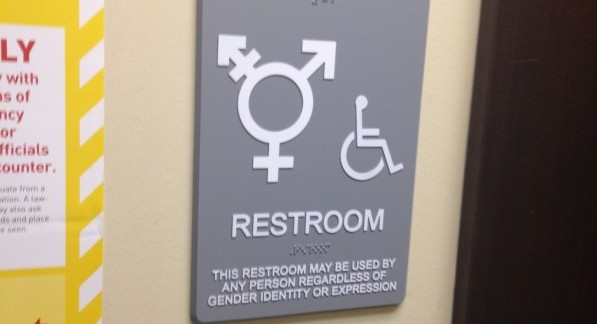 This sign marks the gender non-specific bathrooms at the Campus Y.