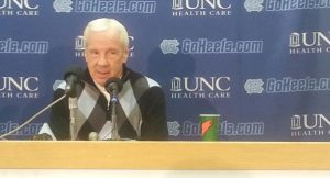 UNC head basketball coach Roy Williams addresses the media before his team's March 8 rematch against Duke.  (Photo by Jordan Nash)