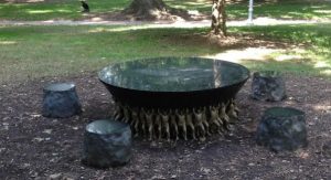The Unsung Founders Memorial, a granite table supported by 300 bronze figurines, was dedicated in 2005 to honor the slaves and other African Americans who helped build UNC. 