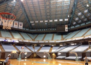 The JV team experience is unique. They play around a dozen games, mostly against community colleges or military academies. Although they do play on the Smith Center floor, games are not televised, and have less fanfare than that of most high schools.