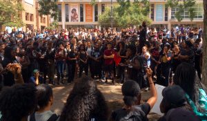 Black members of the UNC community vocalize their grievances and sentiments in the Pit outside the Student Union as part of BSM's "Die-In" demonstration. Photo courtesy of Tenley Garrett.